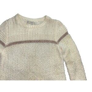 LOFT Women’s Cream Cable Knit Sweater Colorful Accents Size L